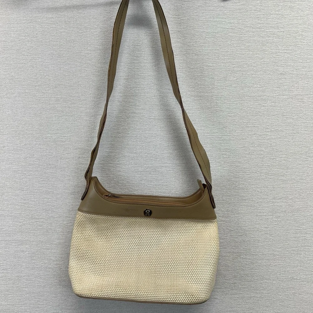 Etienne Aigner‎ Vintage Woven Bag Purse Faux Leather Trim 10x7x3.5